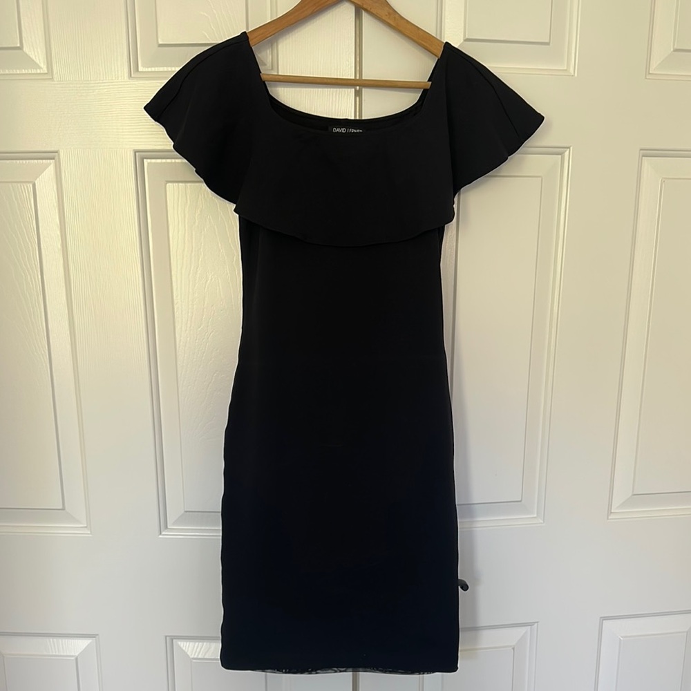 Elegant Black Off the Shoulder Ruffle Dress, Size medium